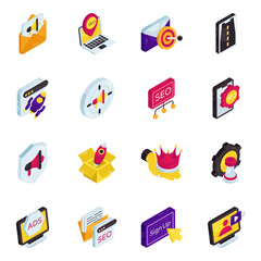 Wall Mural - Set of Seo and Promotion Isometric Icons

