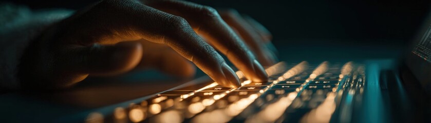 User in profile, typing commands to sleek AI interface, radiant screen ambience