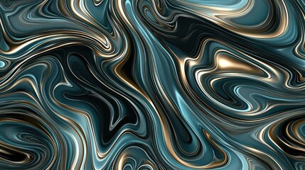 Poster - Abstract design showcases flowing dark green waves with golden accents, creating a harmonious and luxurious texture SEAMLESS PATTERN