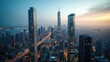 © Undangan - High-rise buildings of a modern city at twilight.