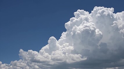 Wall Mural - ultra detailed 4k timelapse of cumulus clouds drifting across a clear blue sky creating clean crisp weather visuals natural atmospheric beauty ideal as a seamless background flight concepts