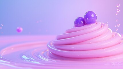Wall Mural - whimsical pink and purple swirl with glossy balls in dreamy pastel setting