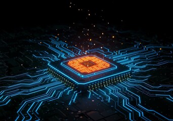 Powerful CPU Chip with Intense Energy Flow and Data Stream