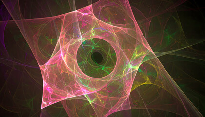 Canvas Print - mysterious abstract fractal background showing glowing pink and green energy web. futuristic cosmic 