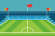 © kreshno - Stylized flat design soccer field with flags and stadium seating under a blue sky