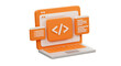 © EBRA - 3d orange laptop with code icon and text windows isolated on transparent background