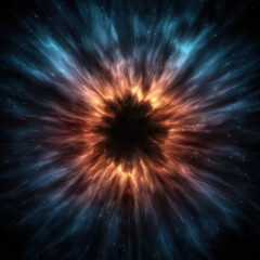 Wall Mural - Vivid Cosmic Explosion in Space with Bright Colors, Swirling Patterns, and Deep Black Center Representing Celestial Mystery and Wonder