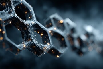 Wall Mural - A blue and white image of a hexagon with a light shining on it