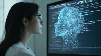 A data scientist using machine learning algorithms to process data on a computer screen.