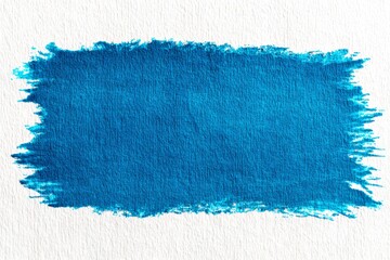 Poster - Wide brush stroke of vibrant blue acrylic paint on a textured white canvas, creating a striking visual contrast