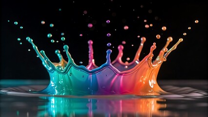 Poster - Colorful liquid crown splash with vibrant rainbow colors, creating a dynamic and artistic effect, perfect for abstract backgrounds and creative designs