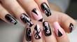 © hum lab - Pink and Black Floral Nail Art Design | Close-Up of Elegant Manicured Nails for Beauty and Fashion Bloggers