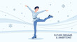 © Mira - Young male figure skater executing a graceful spiral on ice with snowflake details showcases talent, discipline and ambition