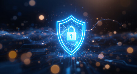 Shield icon on secure global network representing cyber security and information protection, advanced technology concept for business and internet marketing, ensuring data safety and digital defense 