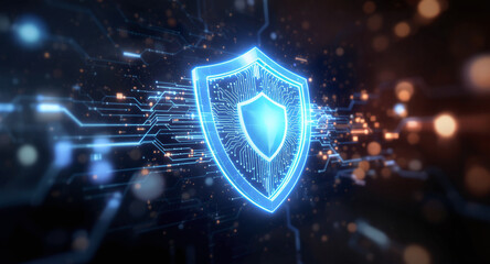 Shield icon on secure global network representing cyber security and information protection, advanced technology concept for business and internet marketing, ensuring data safety and digital defense 