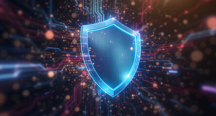 Shield icon on secure global network representing cyber security and information protection, advanced technology concept for business and internet marketing, ensuring data safety and digital defense 
