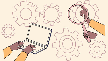 Abstract illustration of tech analysis, system development, and problem-solving process