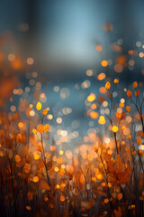 Wall Mural - blurred out fall season abstract nature background with lots of bokeh and a bright center spotlight 