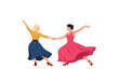 © NURUNNAHAR - Two women dancing together gracefully, holding hands, wearing elegant dresses and skirts, isolated on white background