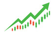© creativeart - Green Upward Arrow with Candlestick Chart, Stock Market Growth Trend, Financial Trading Graph Icon, Investment Profit, Economic Performance Increase