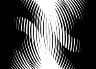 Poster - Abstract wavy pattern of thin lines. Striped design element. Vector black and white background for covers, packaging, advertising