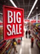 © Johannes - big red sale sign hanging in supermarket aisle with products and customers