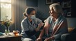 © irawan710 - Nurse administering vaccine to elderly woman at home