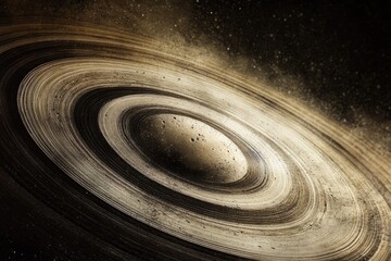 Wall Mural - A stunning depiction of a ringed planet, possibly Saturn, showcasing its icy rings and distant starlit expanse in a cosmic perspective.