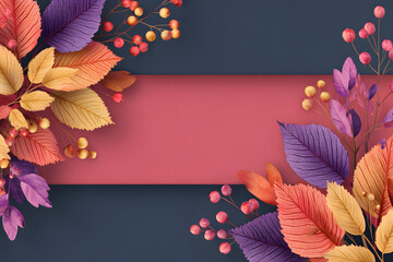 Wall Mural - Thanksgiving background with space for text, horizontal banners with autumn leaves and berries vector Illustration