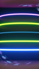 Poster - Animation of neon light trails and abstract shapes moving on black background