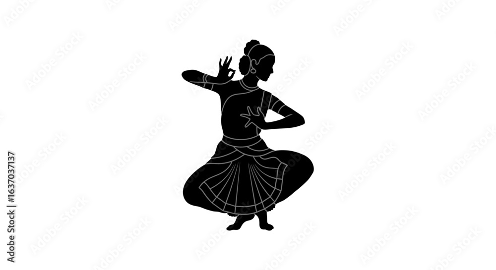 Silhouette of a dancing woman in traditional Indian attire against a ...