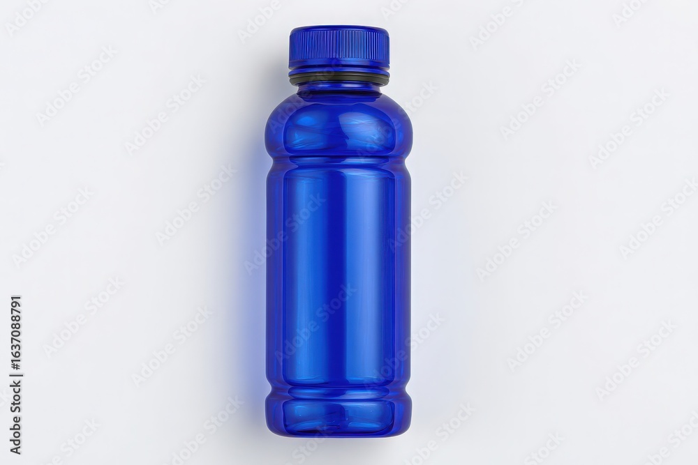 A blue plastic water bottle is centered against a plain white background. It is designed for easy gripping and hydration, promoting eco-friendly habits. The bottle features a screw-on cap.