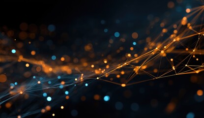 Abstract network data flow, glowing particles, dark background, digital technology concept