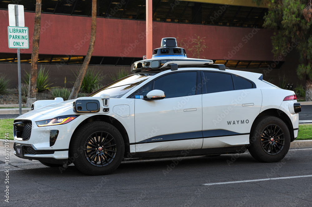 Waymo Rear Roof Waymo autonomous Jaguar electric SUV equipped with roof and side ...