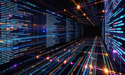 Image of digital data streams in infinite virtual space