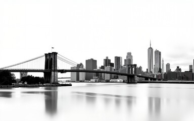 Image of Brooklyn Bridge spanning East River with Manhattan downtown skyline in the background. Crisp, clean look on white background. Concept of urban architecture. High quality