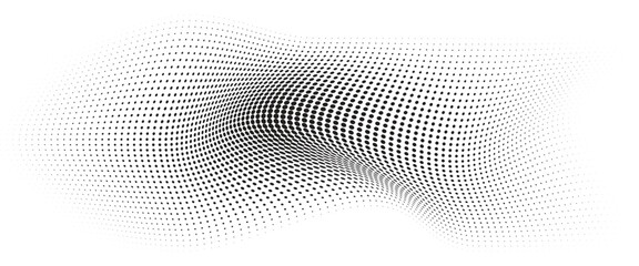 Poster - Flowing Wave Dot Halftone Pattern: Curve Gradient Shape on Transparent Background. Suitable for AI, Tech, Network, Digital, Science, and Technology Themes.
