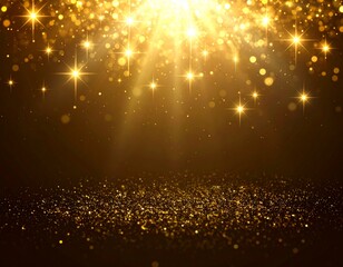Wall Mural - golden glowing sparkles and soft star flares on a dark background. a dreamy, abstract