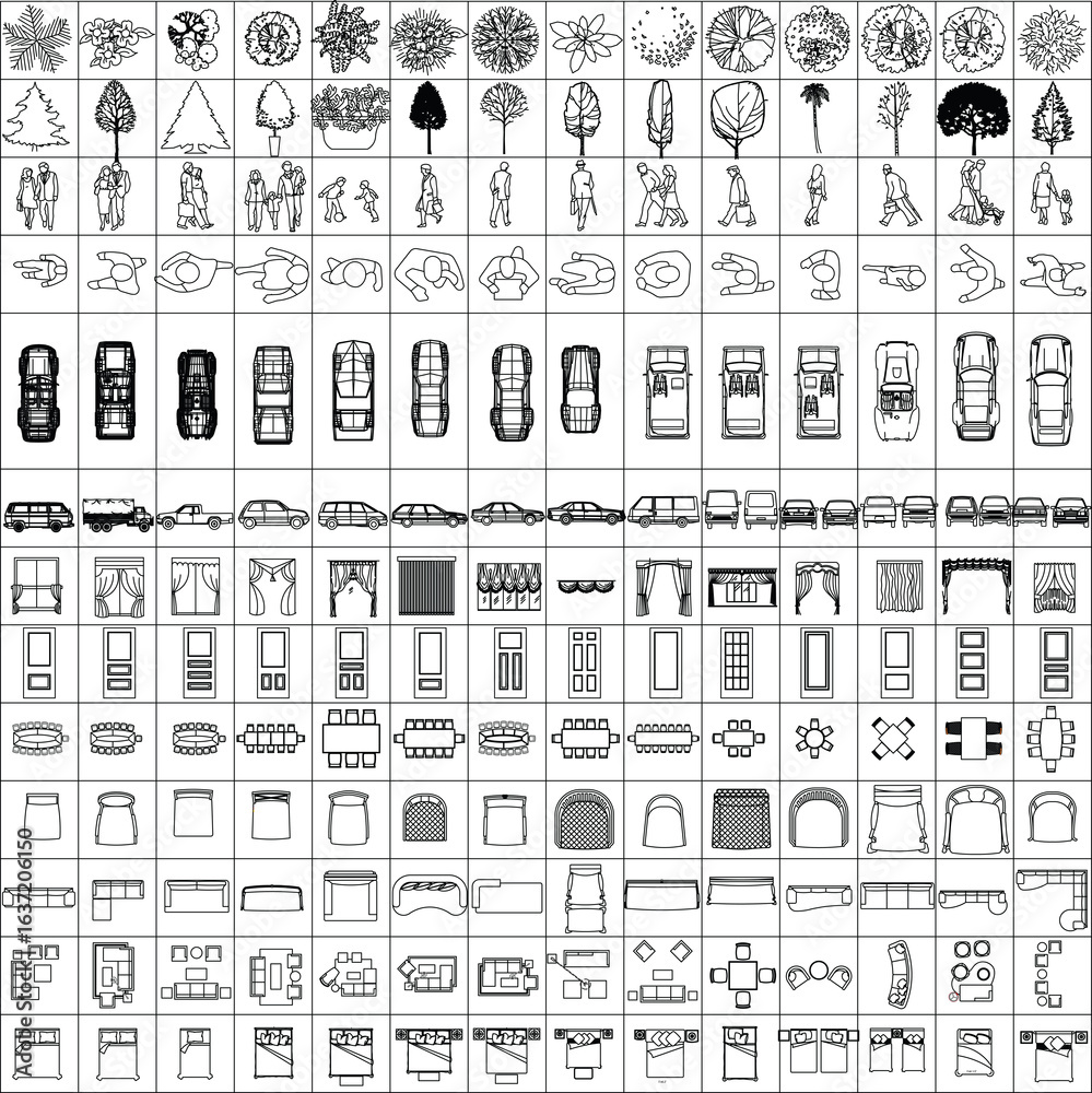 2D Vector Drawing Symbols for Interior Design and Architecture Stock ...