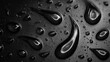 © titik - Close-up of shiny, tear-shaped droplets scattered across a dark, textured surface
