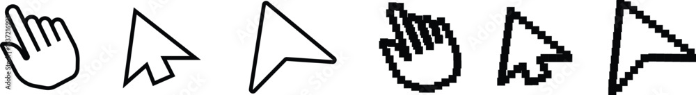 A set of hand and cursor line icons, featuring different styles of a ...