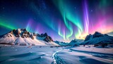 Stunning aurora borealis over a snowy landscape