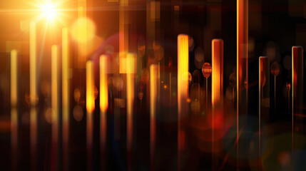 Poster - Abstract digital art featuring glowing vertical bars with warm color palette, creating sense of depth and energy. light effects add dynamic and vibrant atmosphere