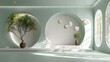 © Reyhan - Tranquil interior scene with soft mint green tones and circular features.