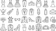 © VectorAura - Illustration showing various fashion items including dresses suits shoes and accessories in black and white style silhouette