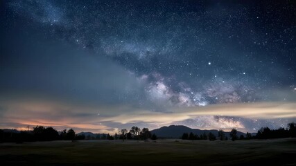 Wall Mural - Stunning panoramic view of the milky way galaxy with countless stars, vibrant cosmic dust clouds, and glowing nebula formations in a clear night sky, breathtaking deep space astronomy background