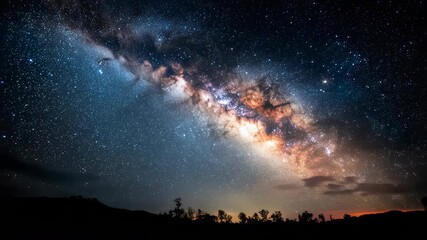 Wall Mural - Spectacular milky way galaxy in a clear night sky with countless stars and cosmic dust, stunning long exposure astrophotography landscape for astronomy and space exploration background