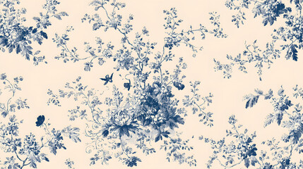 Wall Mural - Toile De Jouy vintage floral seamless pattern, elegant vector graphics. Featuring delicate florals, wildflowers, and romantic motifs, this pattern is crafted with meticulous attention to detail.