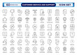 © artshuvo - Customer service and support outline icon collection in thin-line modern style, including feedback, technical help, assistance, information, and communication. Editable stroke outline icon.