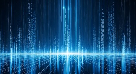 3d icon of abstract blue digital data stream with glowing lines and particles, representing technology, network, and future